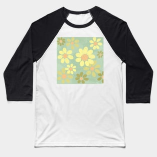 Yellow Floral Daisy Sunflower Pattern Baseball T-Shirt